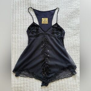 RARE aso the vampire diaries free people black beaded tank top size 6